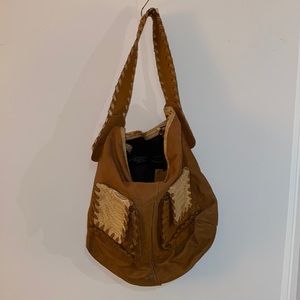 Beautiful soft tan leather and snake and crocodile skin leather bag from Italy